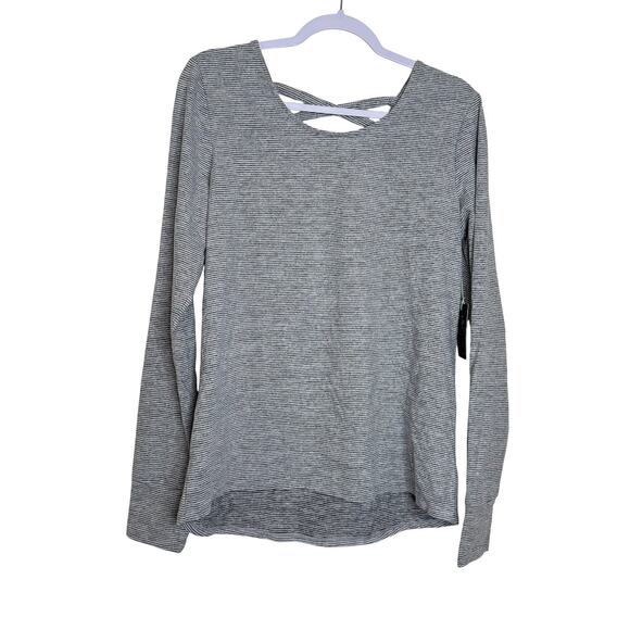 We Wander WeFlex Long Sleeve Top Gray Stripe NWT Size Large Crisscross Back - Picture 2 of 8